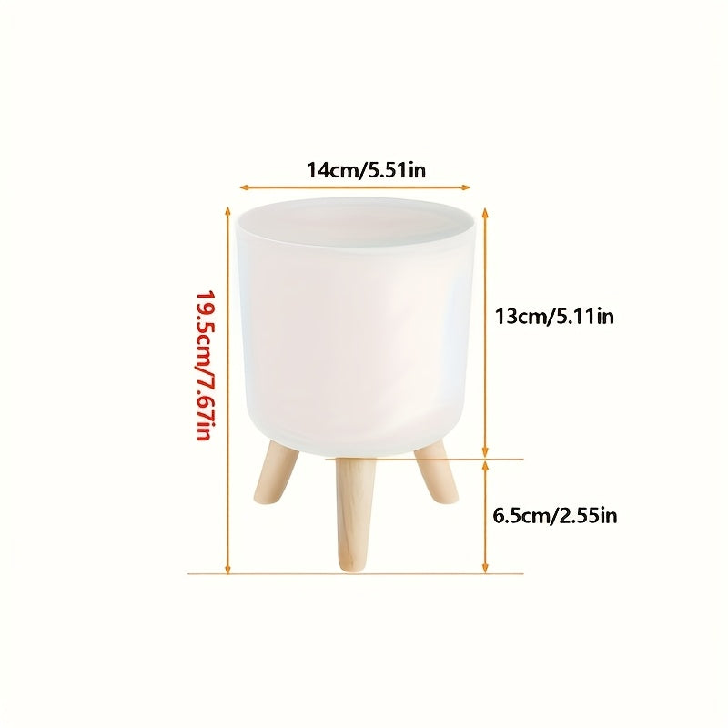 Vaso Moderno Rotondo con Gambe in Legno | Vaso Decorativo per Piante da Interno e Esterno