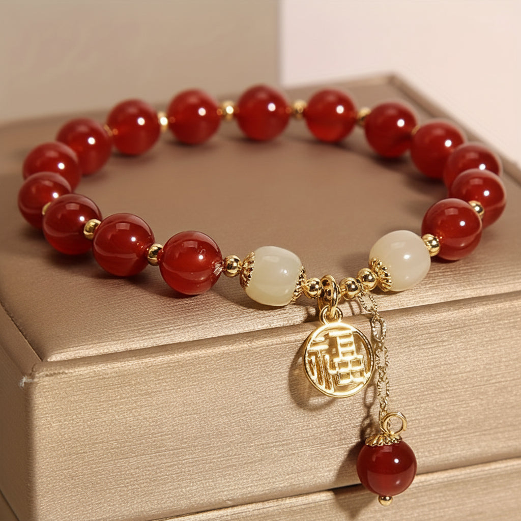 Pulsera de Cuentas Regalo del Día de la Madre Piedra Natural Joyería Roja