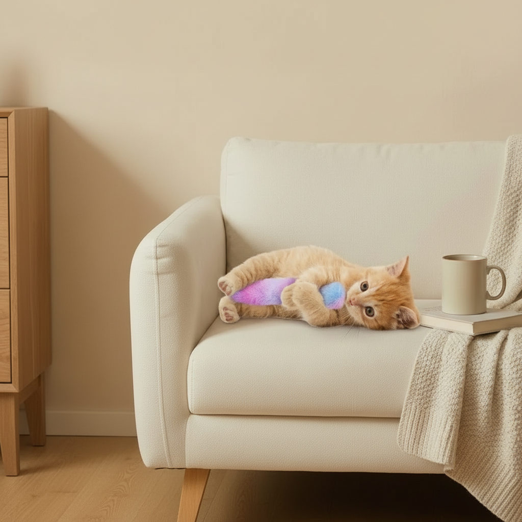 Brinquedo para Gatos Almofada de Catnip Peluche Interativo para Mastigar e Chutar Gatos