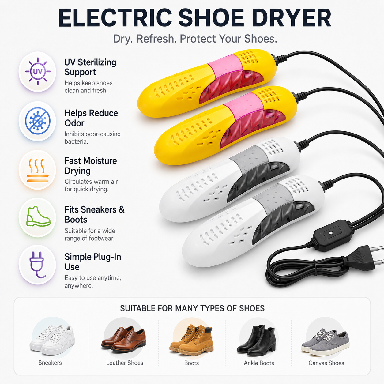 Elektrischer Schuhtrockner mit UV-Sterilisation und Geruchsbeseitigung