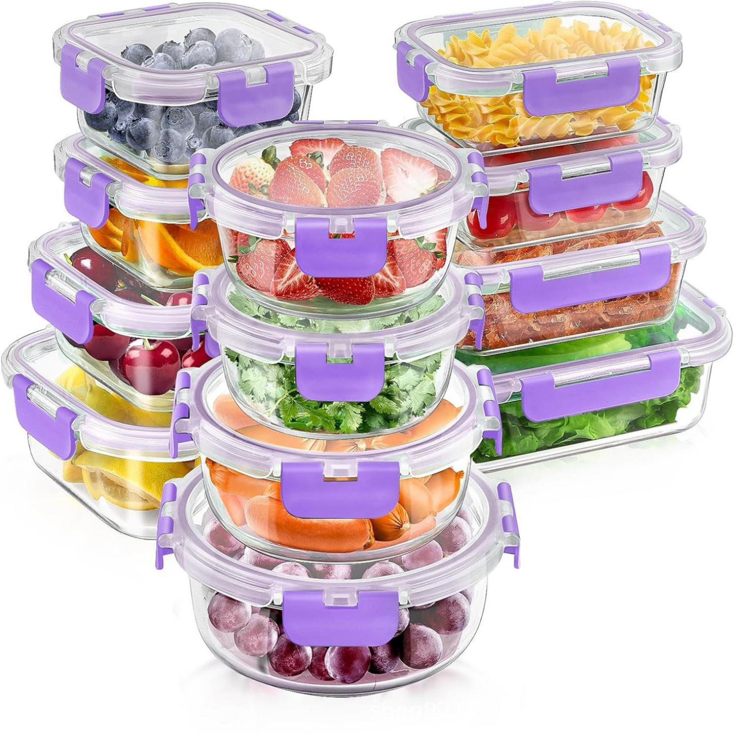 Juego de recipientes de vidrio herméticos para alimentos, apilables para preparación y almacenamiento de comidas