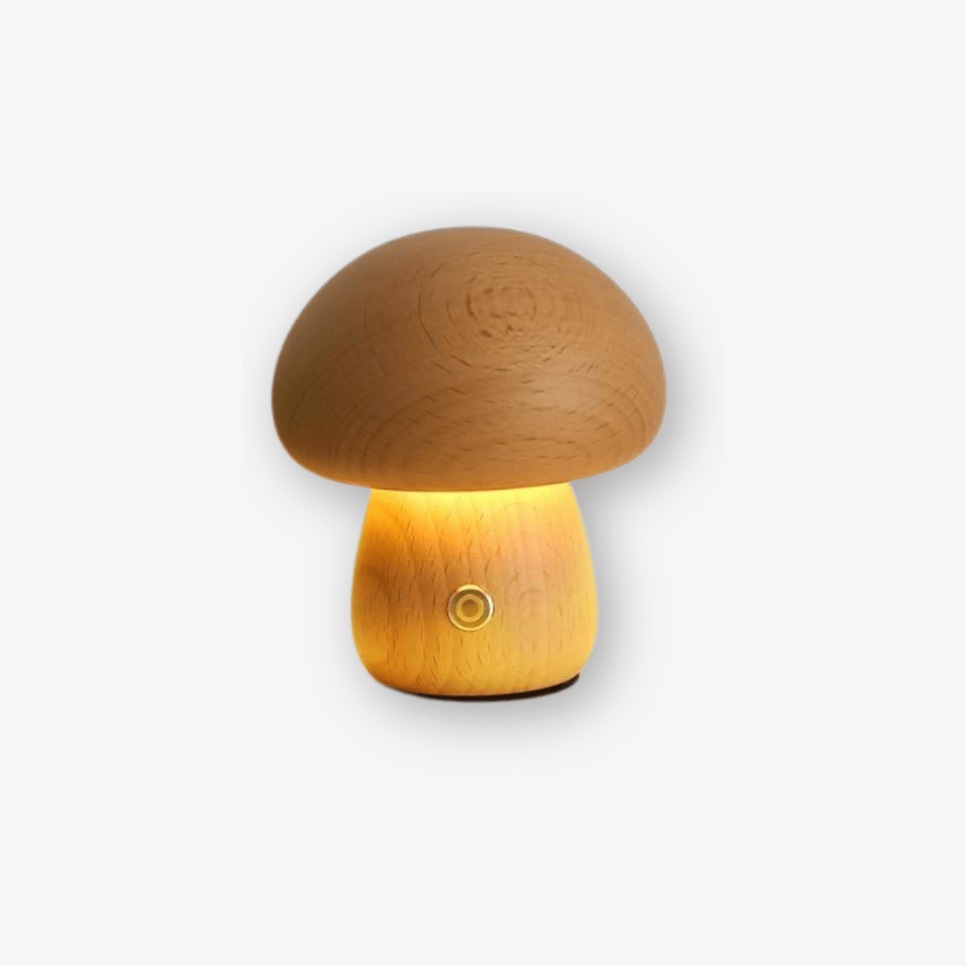 Portobello-Pilzlampe | Natürliches Holz Wiederaufladbare Nachtlampe