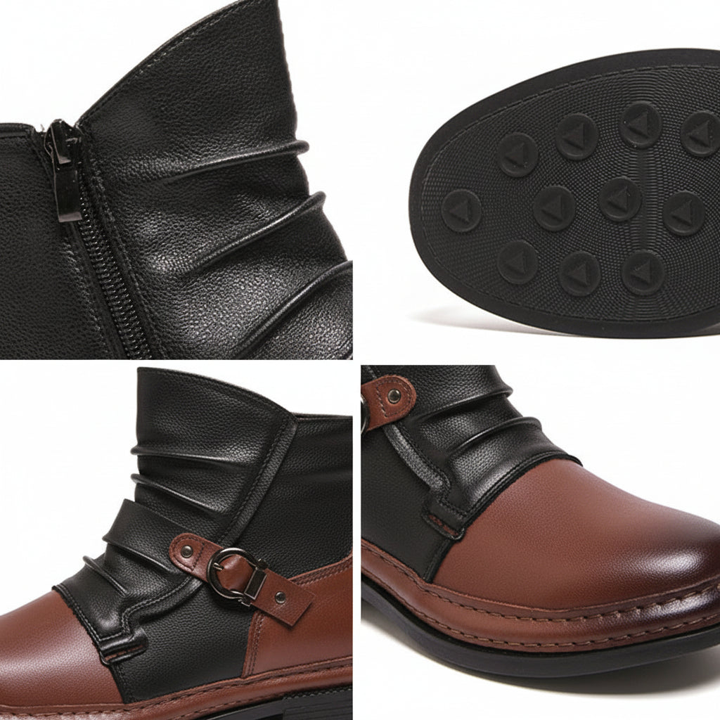 Stivaletti da uomo in pelle con fibbia, cerniera laterale, scarpe casual eleganti
