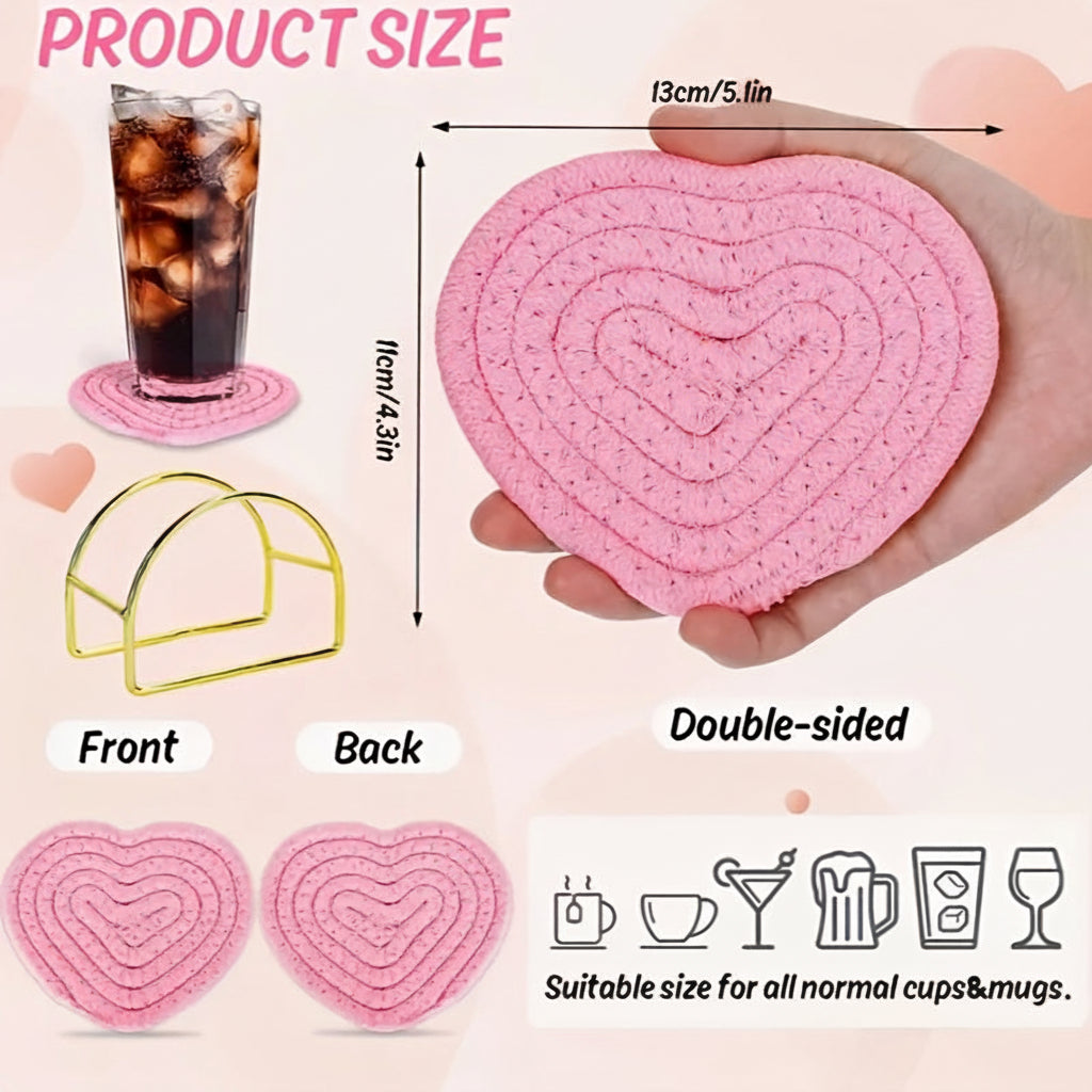 Posavasos de mesa en forma de corazón tejidos de poliéster resistentes al calor