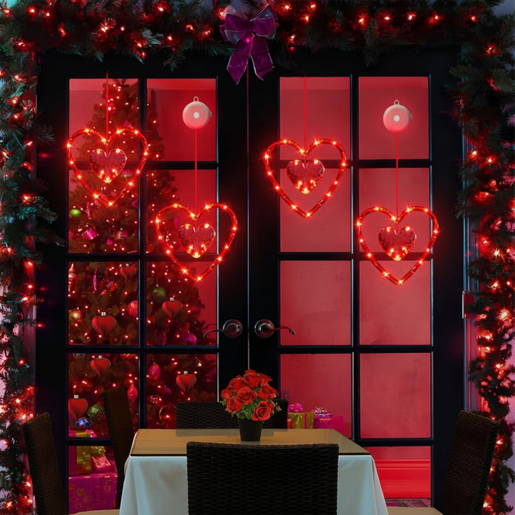 Luces LED Corazón Ventana Ventosa Decoración Romántica a Pilas