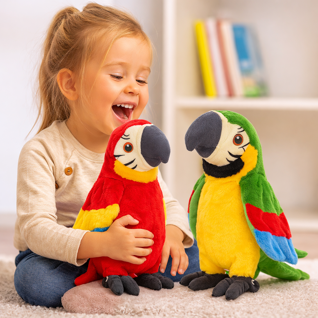 Brinquedo Papagaio Falante Peluche Interativo para Aprendizagem Infantil Repetição de Voz