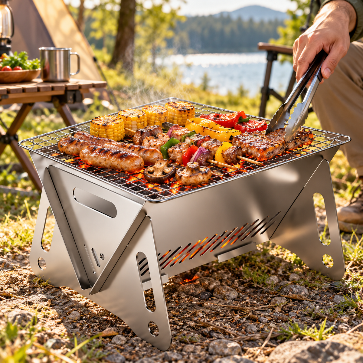 Leichter tragbarer Grill für kompaktes Kochen im Freien