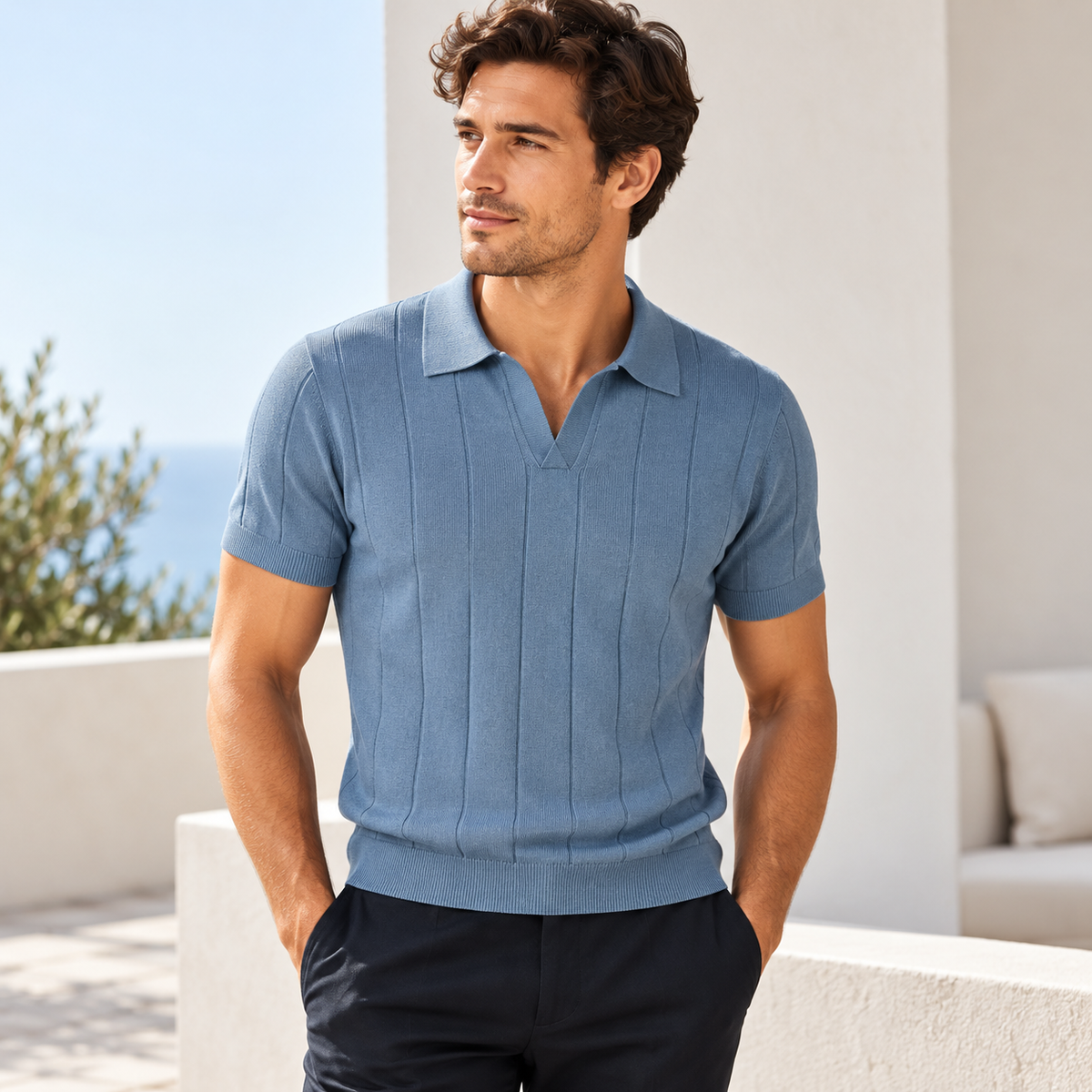 Schmal geschnittenes Strick-Poloshirt für Herren | Freizeitkleidung