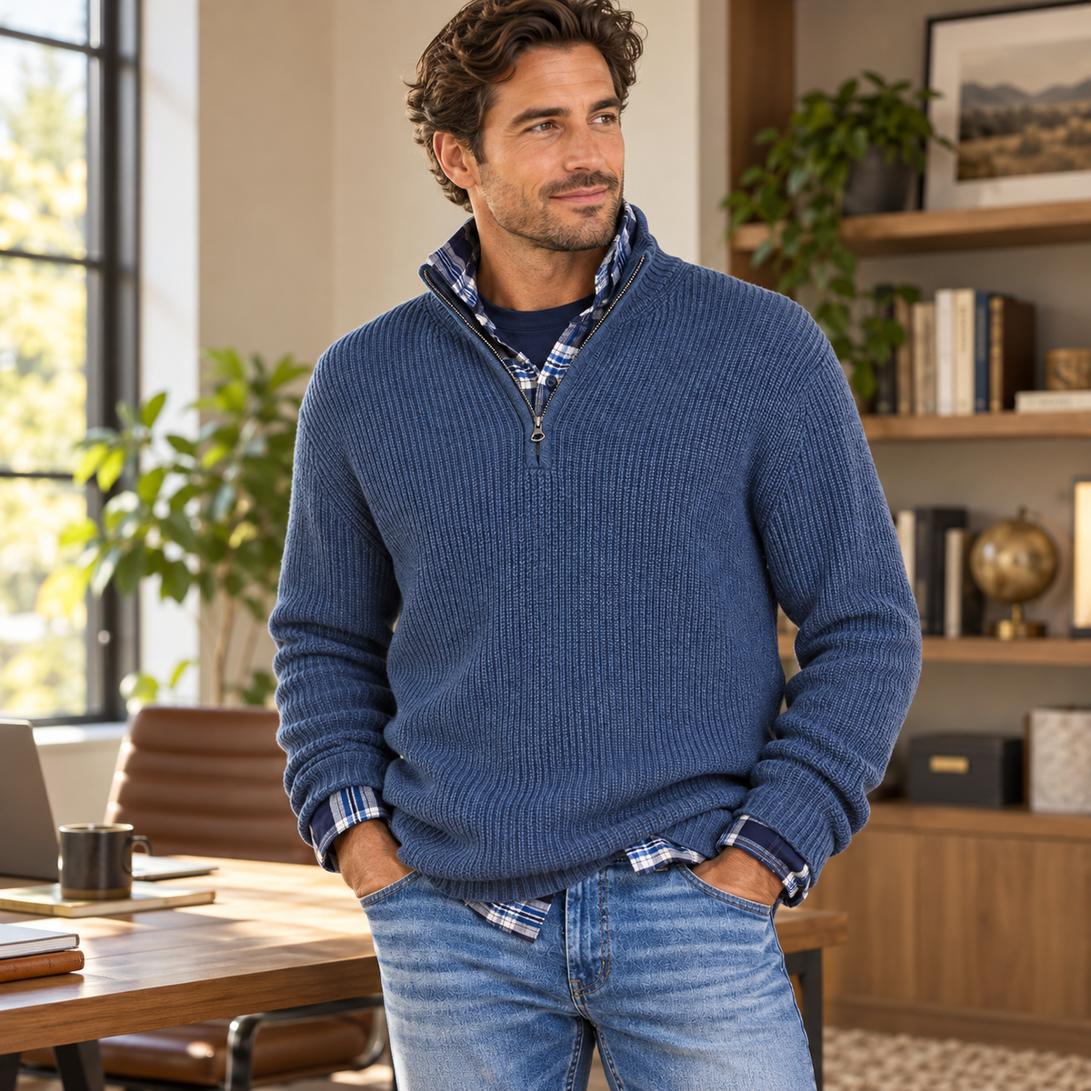 Vielseitiger Business-Casual-Pullover mit Reißverschluss für Herren | Bürokleidung