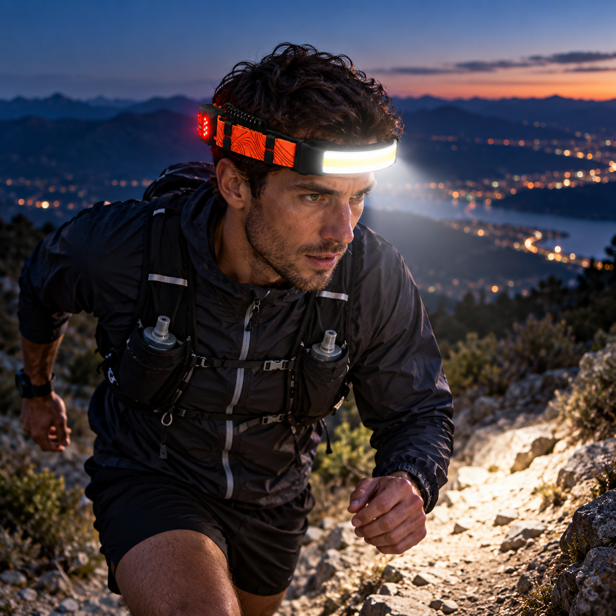 Leichte wiederaufladbare Stirnlampe zum Wandern mit Schnellladefunktion