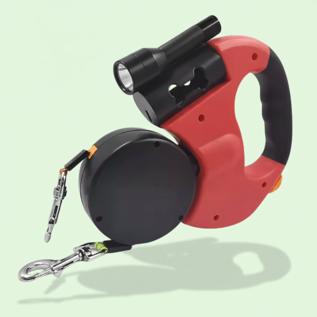 Lesă Câini Dublă Retractabilă Antirăsucire Mâner Ergonomic