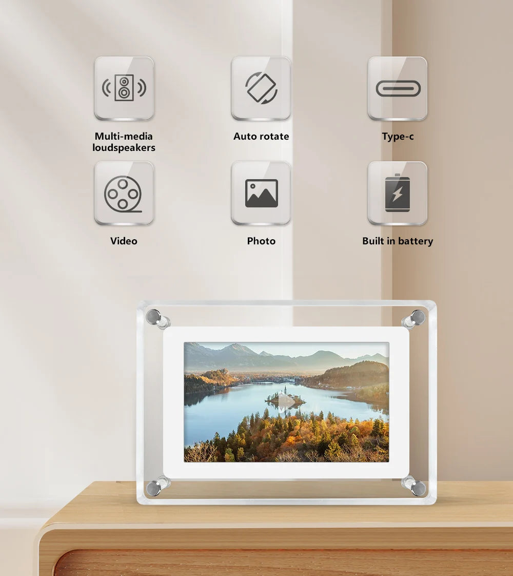 ClearFrame | Cornice Digitale per Foto in Acrilico | Schermo IPS Portatile con Batteria Integrata