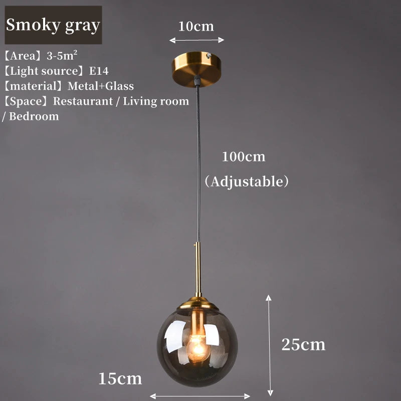 Lámpara colgante moderna de globo de vidrio nórdico | Ámbar, gris humo, vidrio transparente
