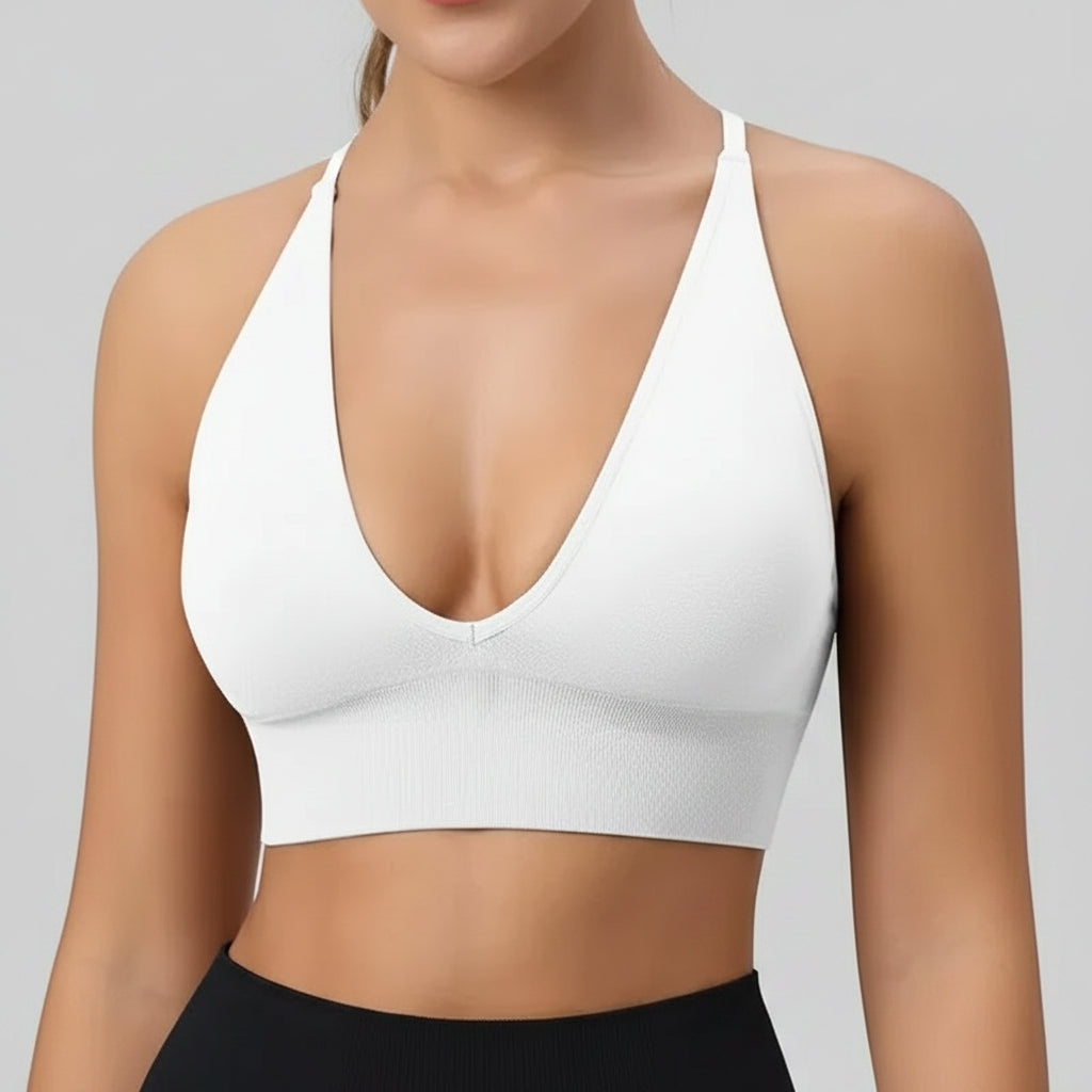 Reggiseno sportivo imbottito da donna per pickleball con scollo a V, top da allenamento