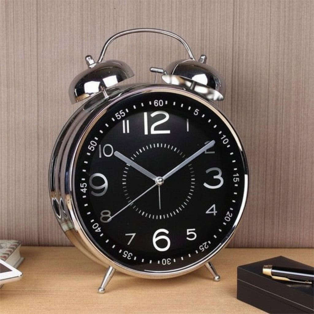 Despertador Metálico Vintage com Duas Campainhas Relógio de Mesa Barulhento