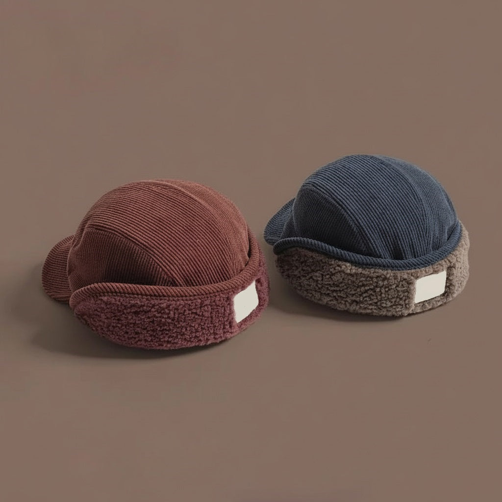 Wintermütze mit Ohrenklappen, gerippt gestrickt, Polar-Fleece, Unisex