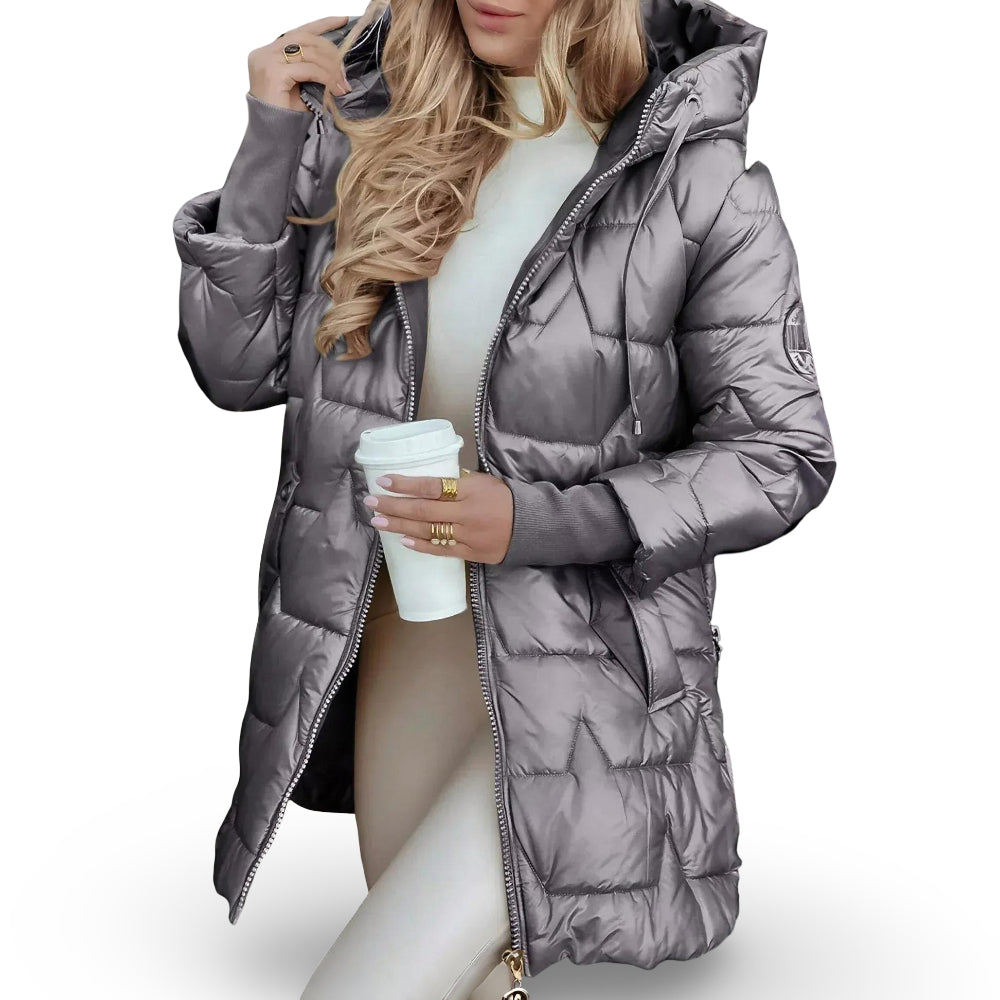 Cappotto invernale da donna con cappuccio imbottito trapuntato
