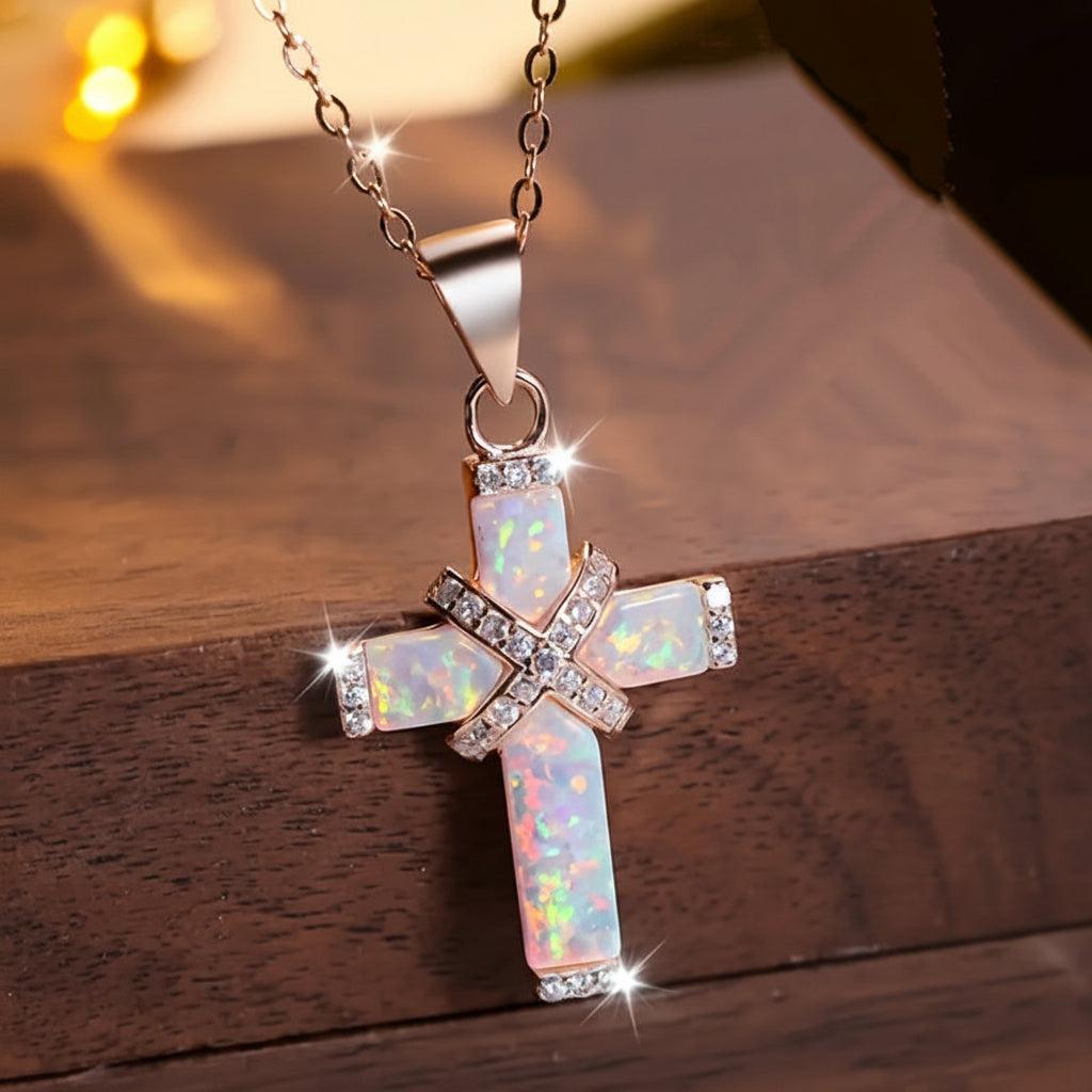 Collana con Ciondolo Croce in Oro Rosa e Strass Regalo per la Festa della Mamma