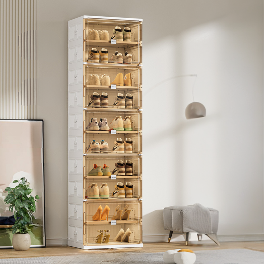 Organizzatore Impilabile per Scarpe a 8 Ripiani con Contenitori Trasparenti