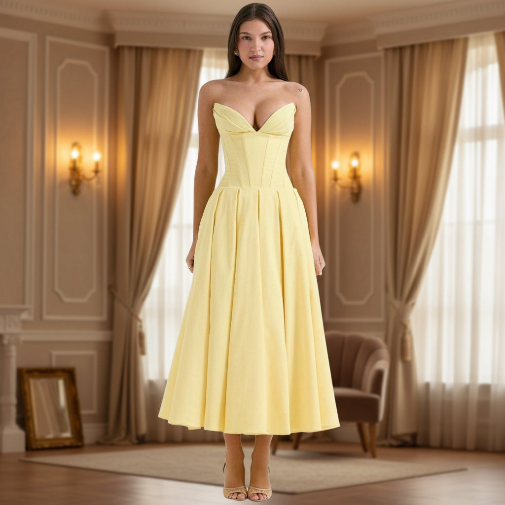 Vestido Mujer Midi Verano Escote V Fluido Casual Ligero