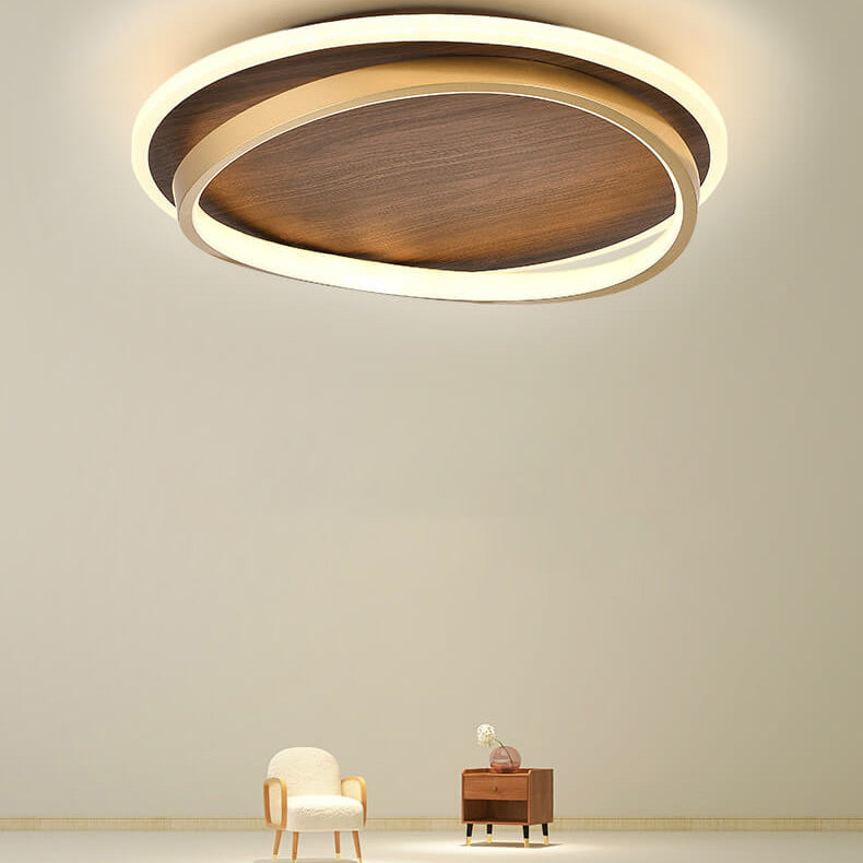 Lampada da soffitto moderna a LED | Design rotondo noce e oro