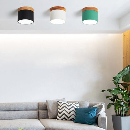 Skandinavische Macaron LED-Deckenleuchte | Holz-Akzent Aufbaustrahler