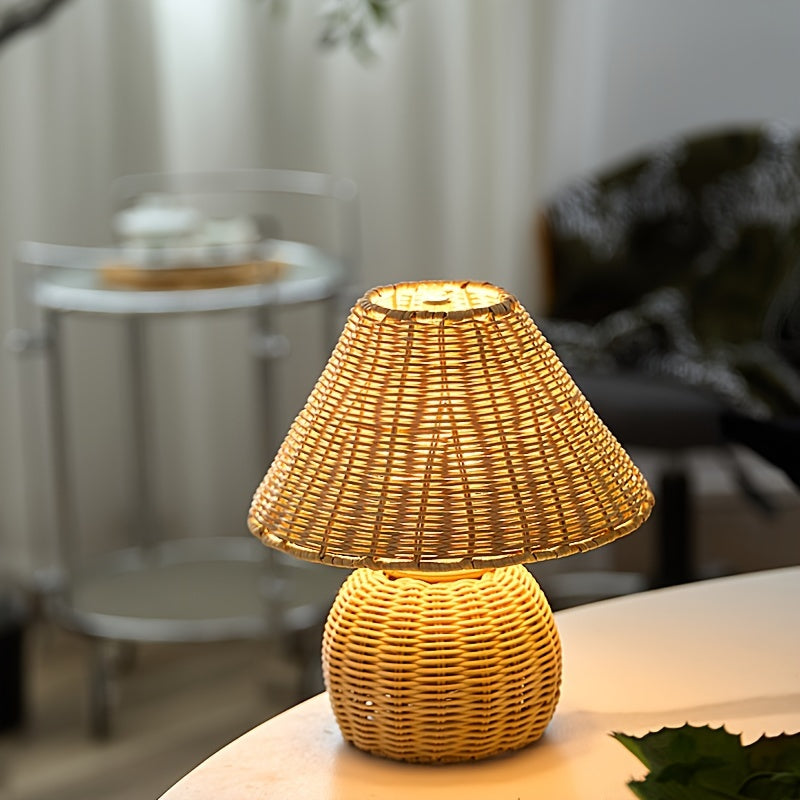 Schreibtischlampe aus Bambusgeflecht | USB-betriebenes Boho-Akzentlicht