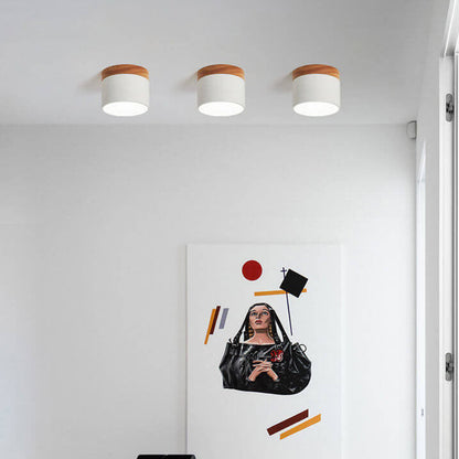 Skandinavische Macaron LED-Deckenleuchte | Holz-Akzent Aufbaustrahler