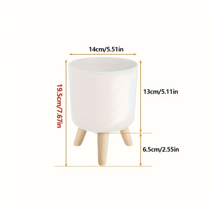 Vaso Moderno Rotondo con Gambe in Legno | Vaso Decorativo per Piante da Interno e Esterno