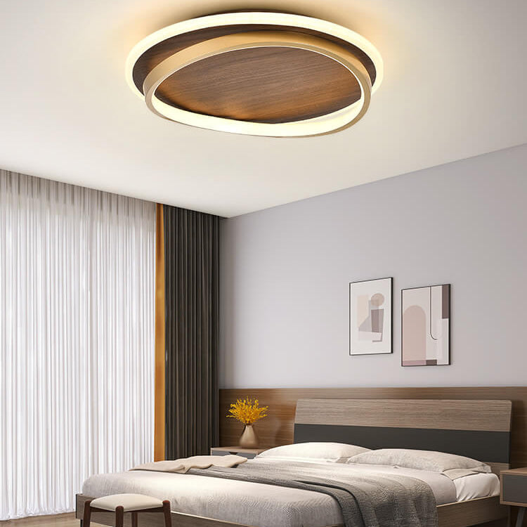 Lampada da soffitto moderna a LED | Design rotondo noce e oro