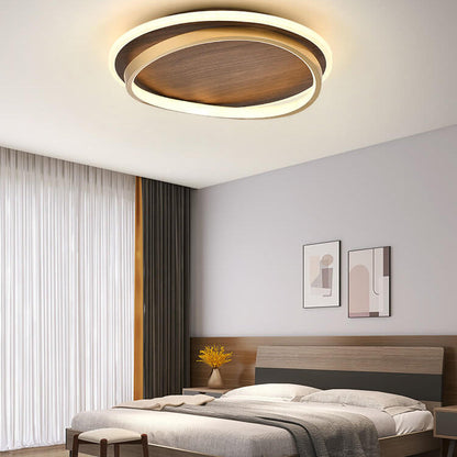 Lampada da soffitto moderna a LED | Design rotondo noce e oro
