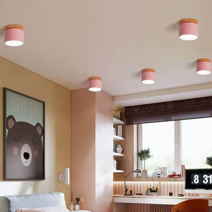 Skandinavische Macaron LED-Deckenleuchte | Holz-Akzent Aufbaustrahler