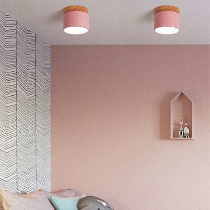 Skandinavische Macaron LED-Deckenleuchte | Holz-Akzent Aufbaustrahler