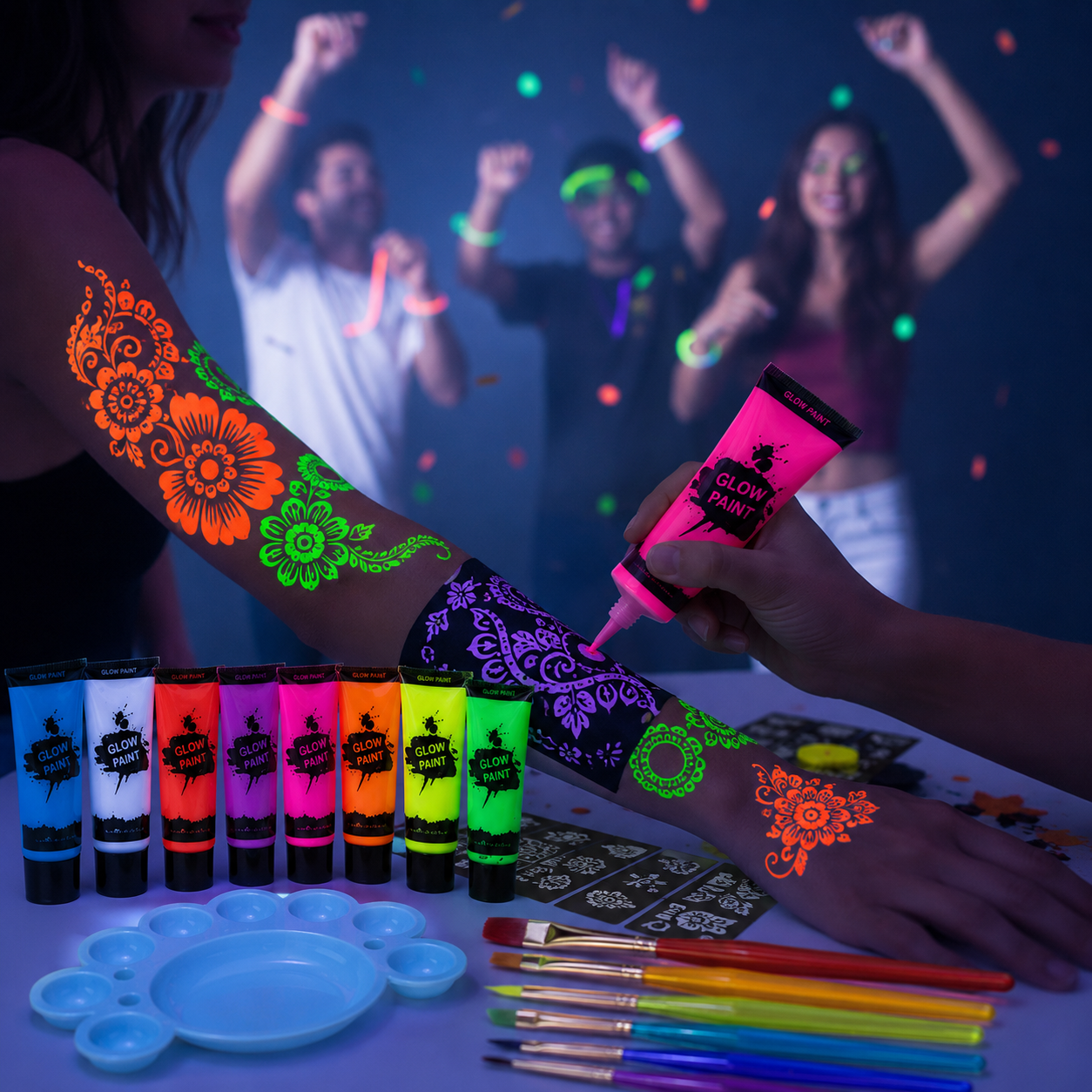 Set de pintura corporal UV que brilla en la oscuridad para fiestas y festivales