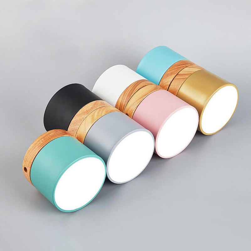 Skandinavische Macaron LED-Deckenleuchte | Holz-Akzent Aufbaustrahler