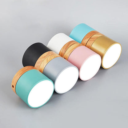 Skandinavische Macaron LED-Deckenleuchte | Holz-Akzent Aufbaustrahler