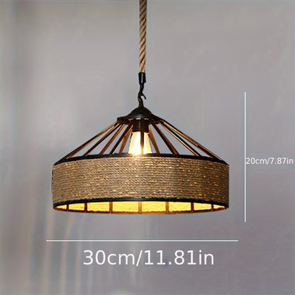 Rustikale Hängeleuchte aus Hanfseil | Vintage Bauernhaus-Deckenlampe