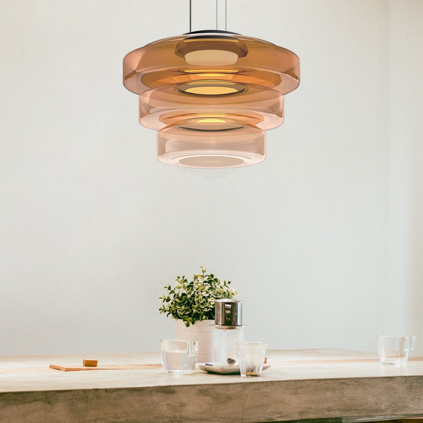 Bauhaus Glas-Pendelleuchte | Moderne geschichtete LED-Hängelampe