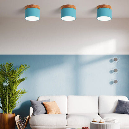 Skandinavische Macaron LED-Deckenleuchte | Holz-Akzent Aufbaustrahler