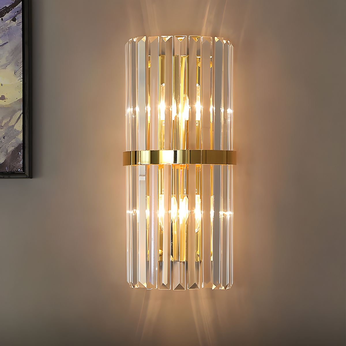 Lumină de perete din cristal | Aplica modernă de lux din oțel inoxidabil