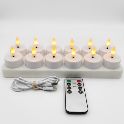 LED-Kerzen Flammenlos Set Fernbedienung Timer USB Wiederaufladbar
