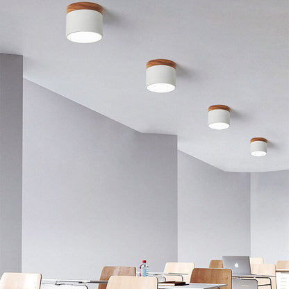 Skandinavische Macaron LED-Deckenleuchte | Holz-Akzent Aufbaustrahler