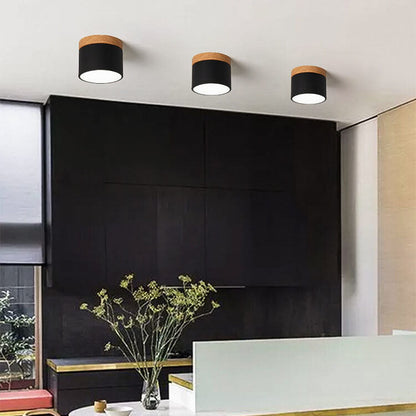 Skandinavische Macaron LED-Deckenleuchte | Holz-Akzent Aufbaustrahler