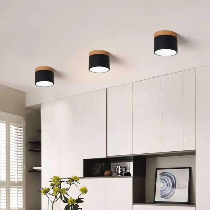 Skandinavische Macaron LED-Deckenleuchte | Holz-Akzent Aufbaustrahler