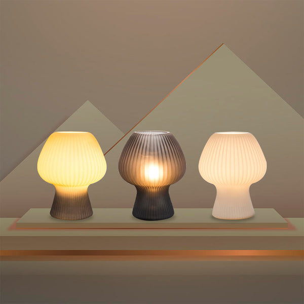 Lampă de Masă Vintage | Lampă Ciupercă din Sticlă Fălcată