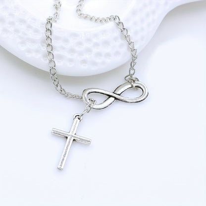 Colar com Pendente de Cruz Prateado Vintage Presente para o Dia da Mãe