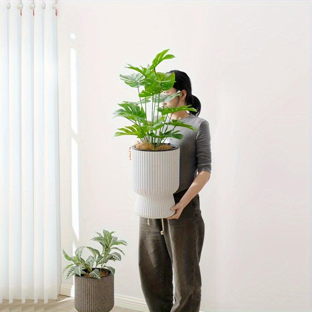 Hvid selvvandende blomsterpotte | Moderne vinrueglas-design plantekrukke med vandstandsmåler
