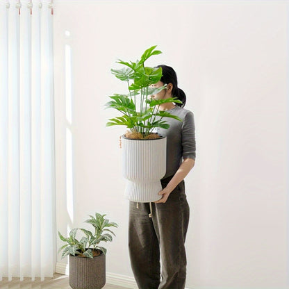 Hvid selvvandende blomsterpotte | Moderne vinrueglas-design plantekrukke med vandstandsmåler