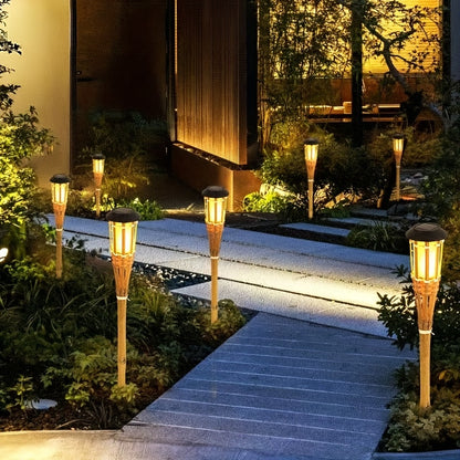 Solar Bambus-Flammenlichter (2er-Pack) | 12-LED Solar-Gartenlaternen für den Außenbereich
