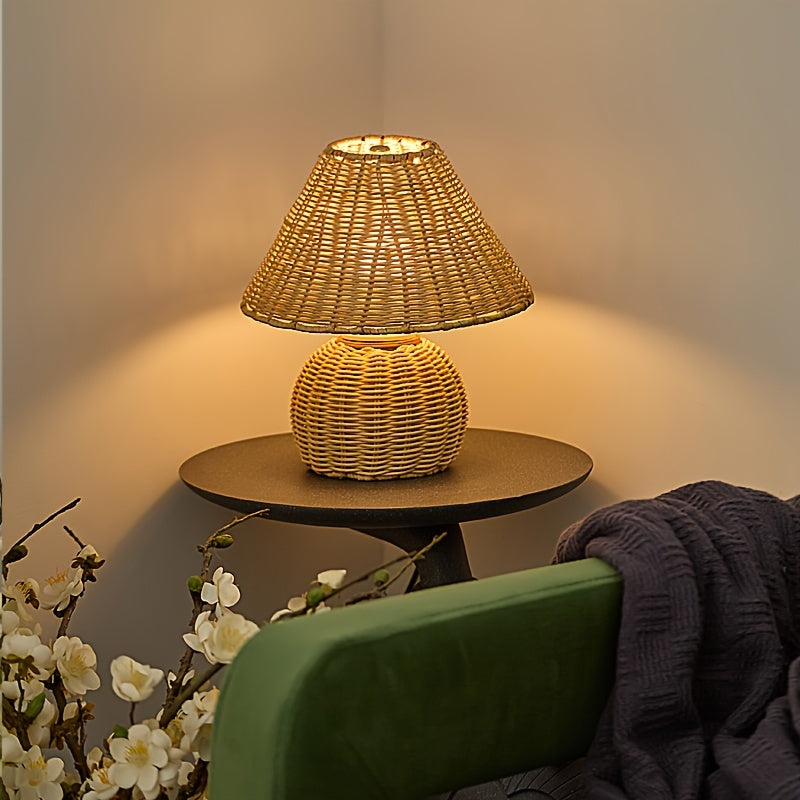 Schreibtischlampe aus Bambusgeflecht | USB-betriebenes Boho-Akzentlicht